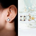 Elegant Two-tone Faux Pearl Stud Earrings With A Geometric Diamond Shape