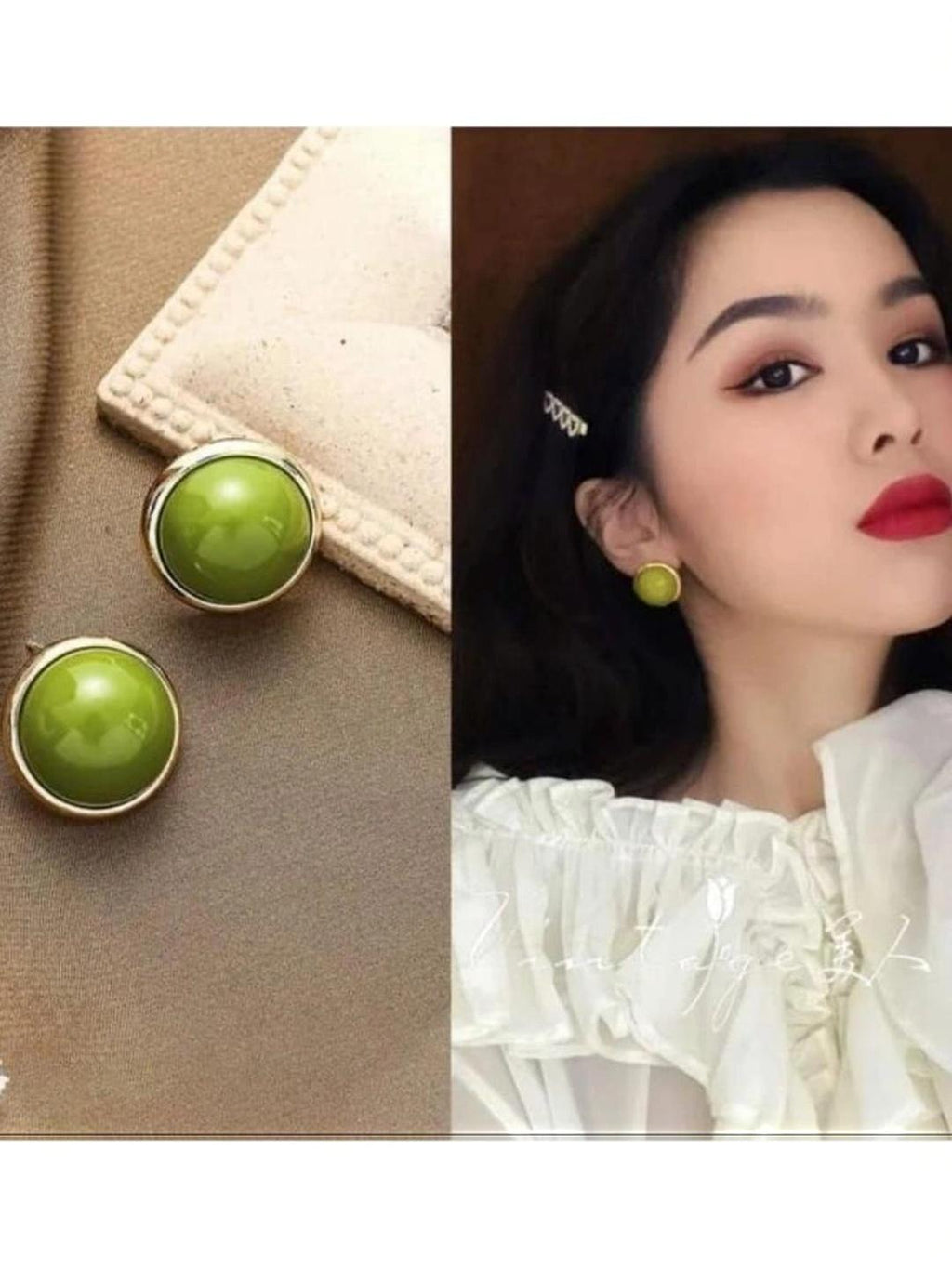 Retro Avocado-green Stud Earrings That Look Elegant And Brighten The Complexion